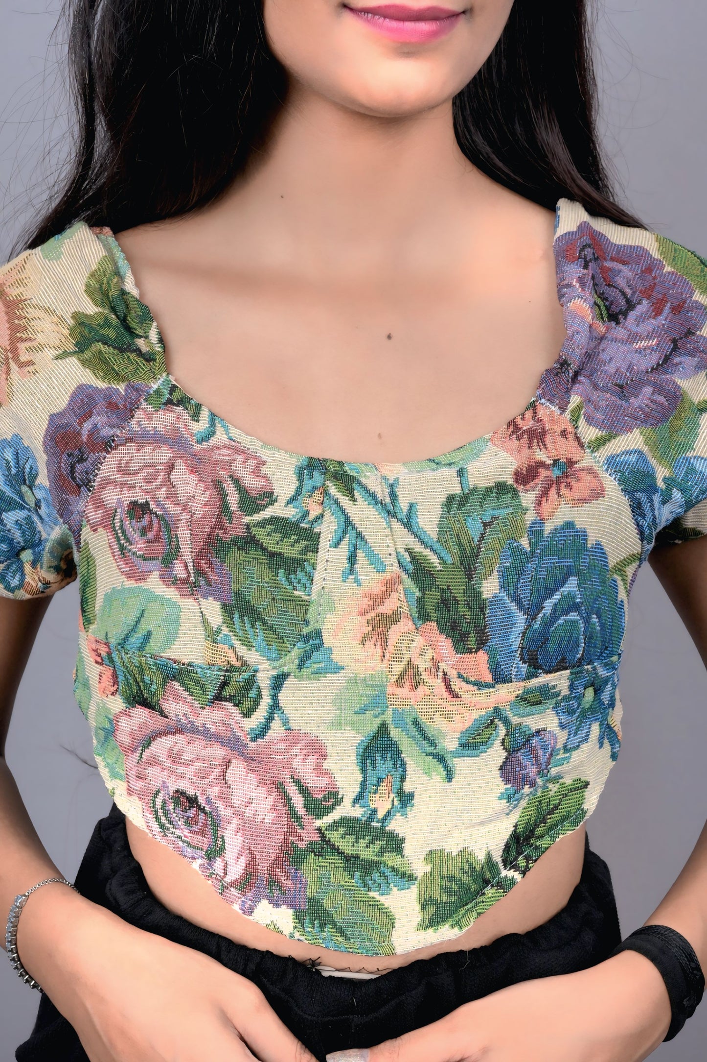 Vintage Floral Jacquard Crop Top