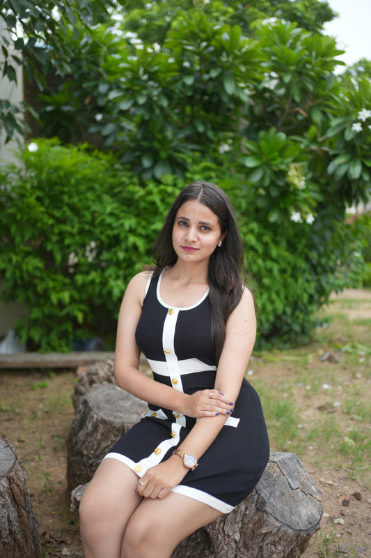 Button Trim Bodycon Mini Dress