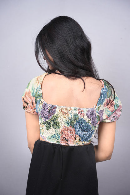 Vintage Floral Jacquard Crop Top