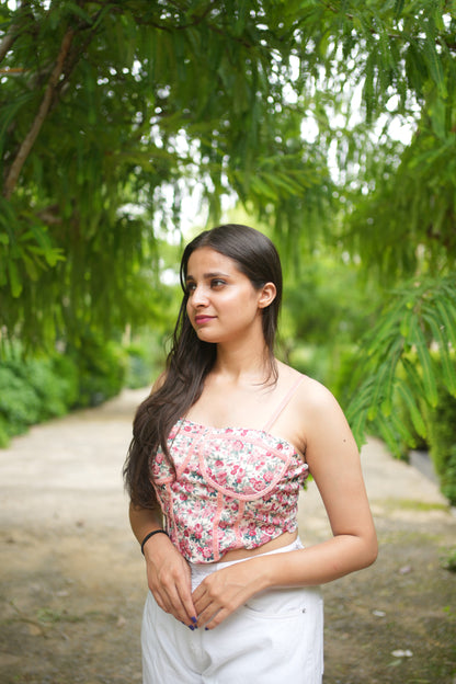floral corset-style crop top