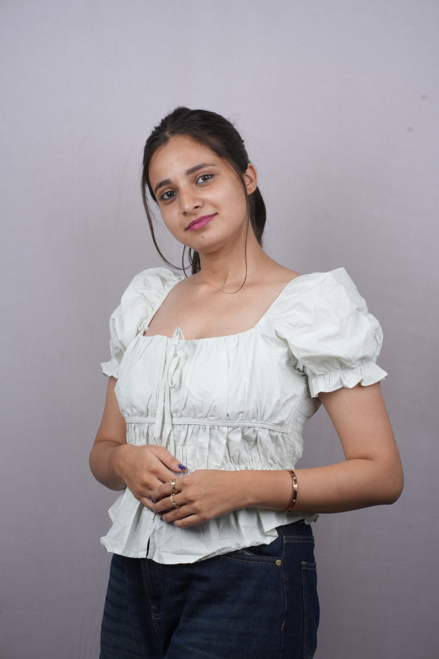 Puff Sleeve Cotton Peplum Top