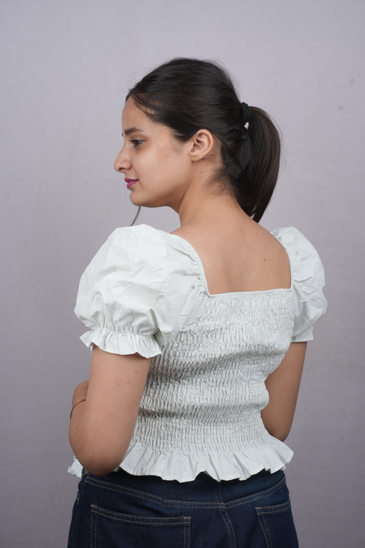 Puff Sleeve Cotton Peplum Top