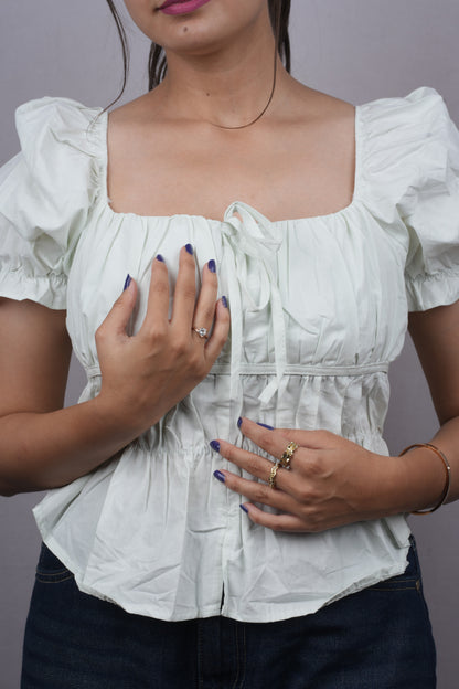 Puff Sleeve Cotton Peplum Top